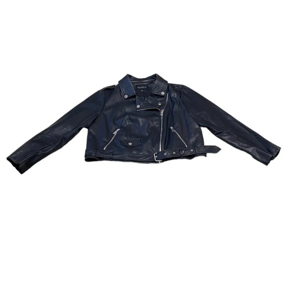 Eloquii Faux Leather Jacket Moto Zipper Belt Black Size 10 - Picture 4 of 14